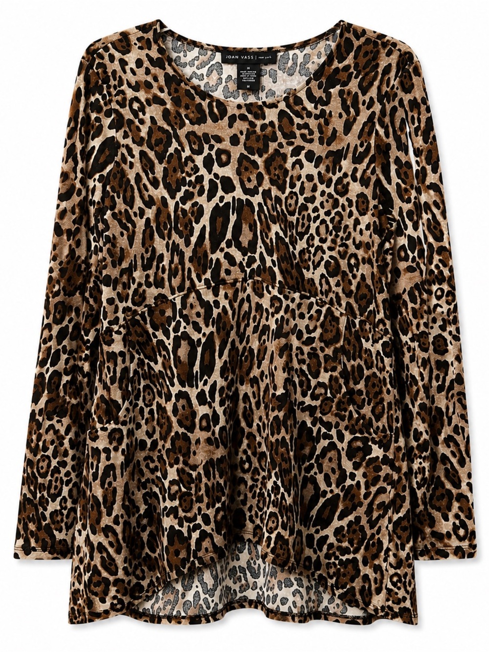 Joan Vass Leopard Print Long Sleeve Tunic - Brown & Black